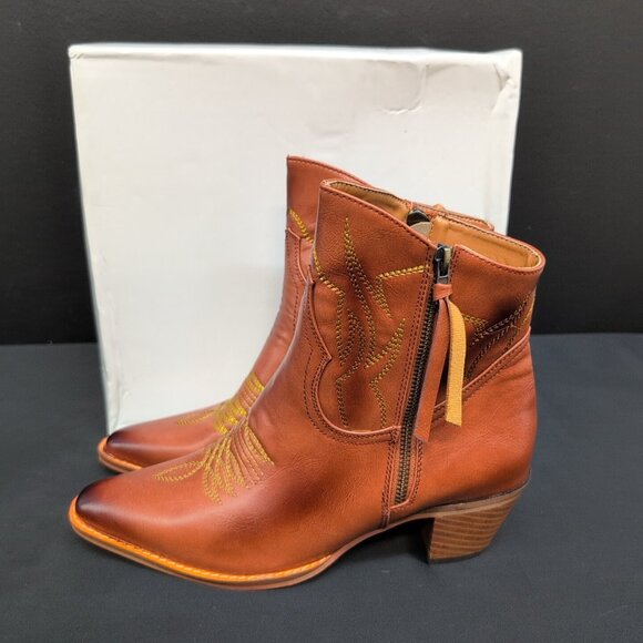 Funny She Jill Embroidered Pointed Toe Zipper Women's Cowboy Boots US 8.5 Brown - Picture 1 of 12